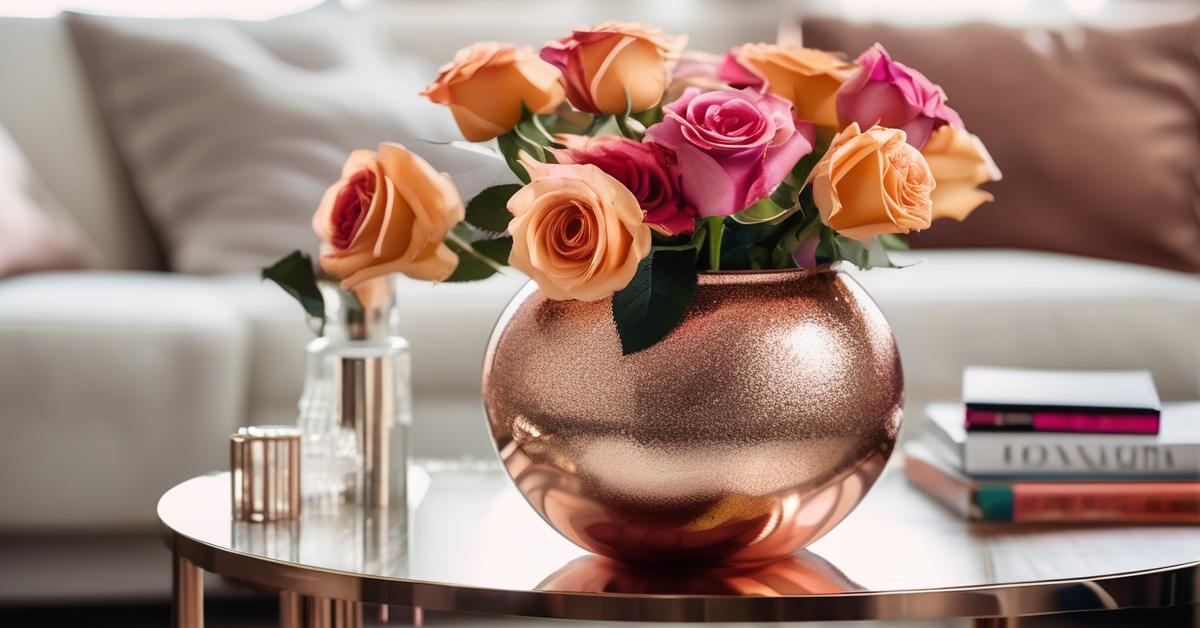 Wazon różowe złoto: Elegancki szklany glamour – bezpieczeństwo w cm!