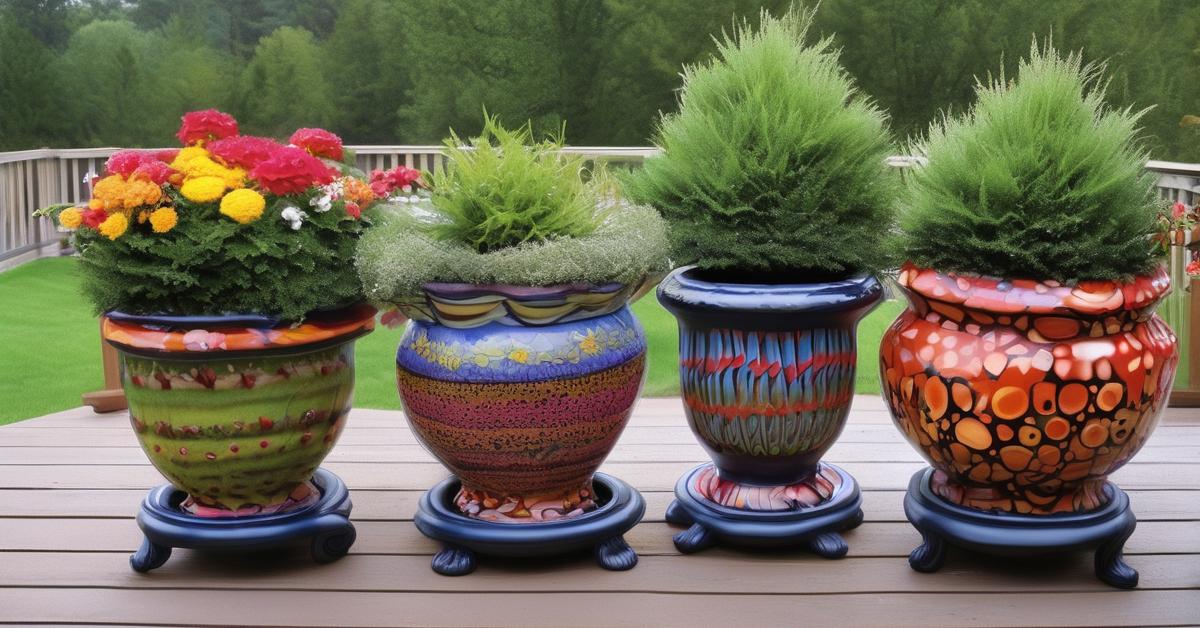 Różne materiały i faktury mrozoodpornych donic ogrodowych.