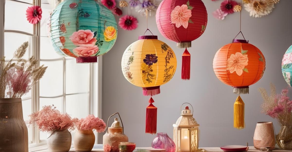 Dziecięce rączki wycinają wzory z kolorowego papieru na lampion.