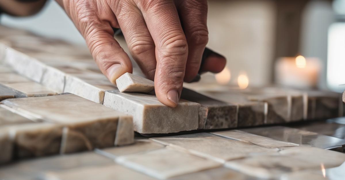 Kolaż różnych materiałów do obudowy kominka: kamień, cegła, malowana płyta gipsowo-kartonowa.