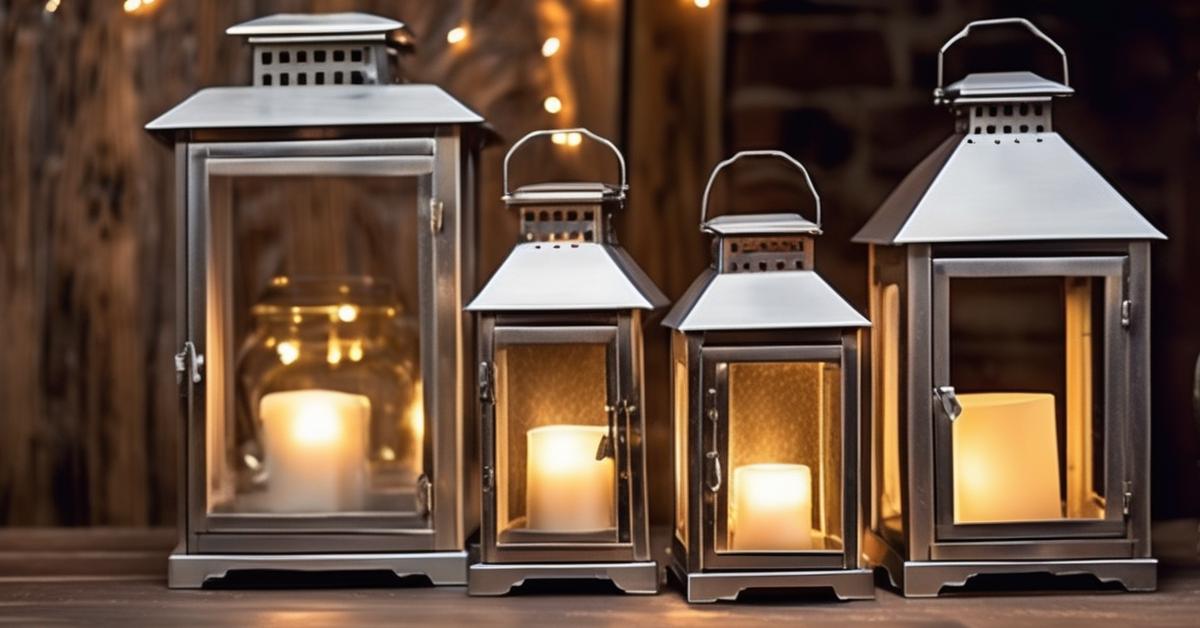 Srebrny lampion w nowoczesnym, minimalistycznym salonie.